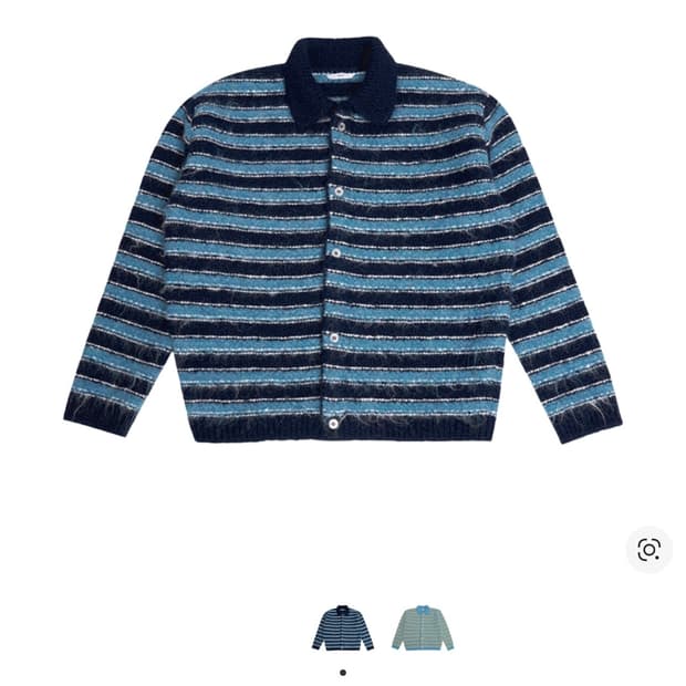 STU 헤어리 스트라이프 가디건 네이비