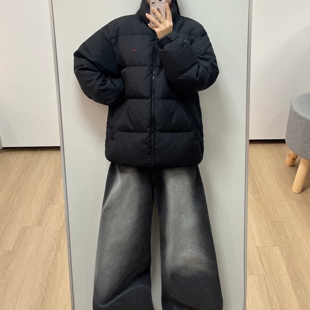 나이키 00s 버건디 스우시 뉴챔프 블랙 덕다운 패딩 자켓