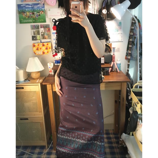 vintage ethnic pattern long skirt purple