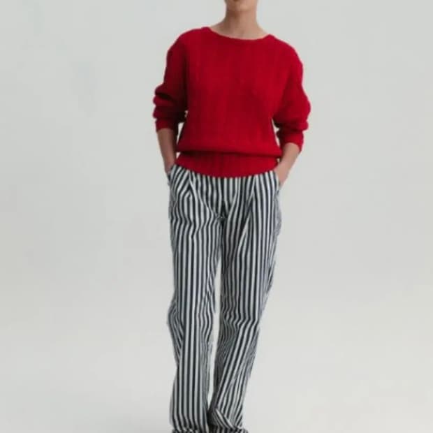 문달 스트라이프 팬츠 네이비 m