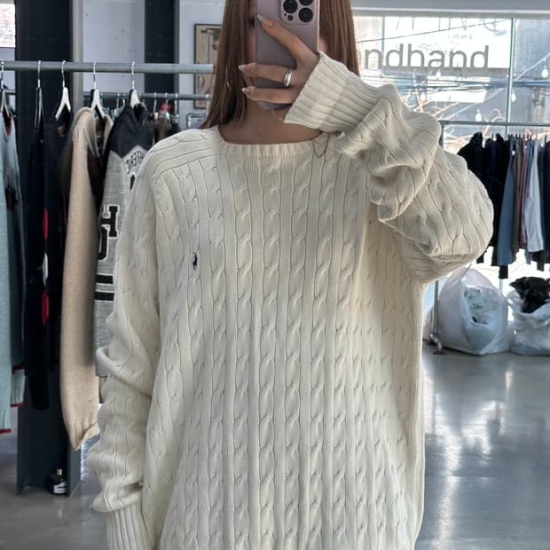 폴로랄프로렌 코튼 꽈배기 케이블니트 아이보리