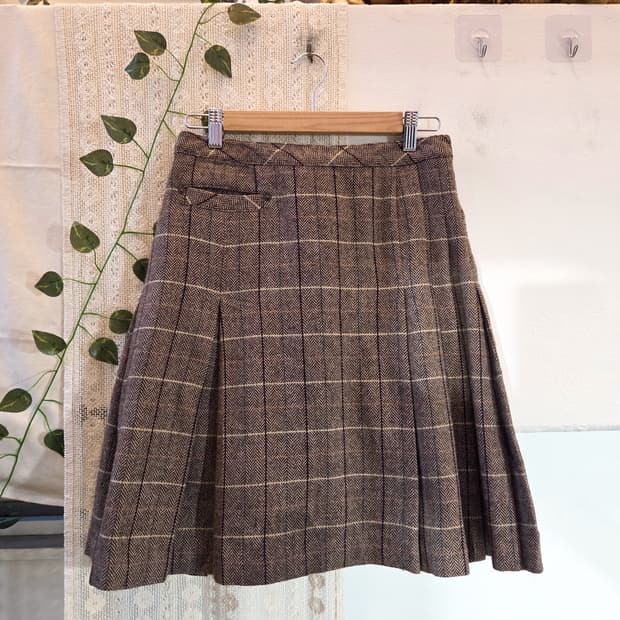 EAST BOY 체크 미디 울 스커트