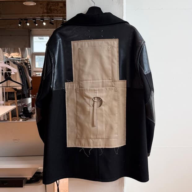 메종 마르지엘라 2021fw 블랙 울 레더 패치워크 자켓