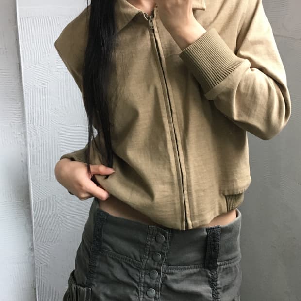 Y’s 요지야마모토 베이지 크롭 블루종 자켓   
