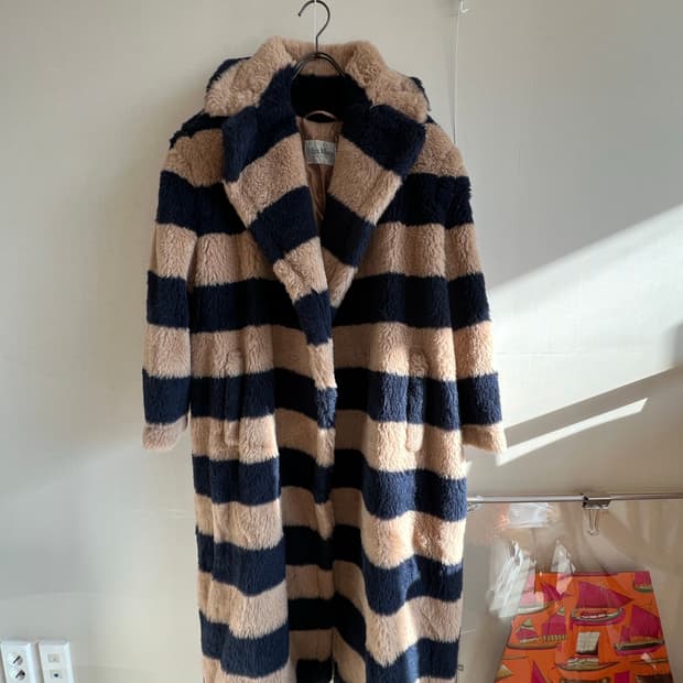 막스마라 테디베어 스트라이프 알파카 롱 코트 (55~66정도)