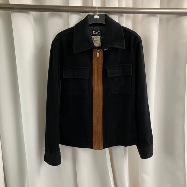 돌체앤가바나 블랙 스웨이드 배색 집업 트러커 자켓 50