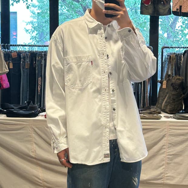 XL) 리바이스 투포켓 워크 셔츠 자켓 T버튼 타입 화이트
