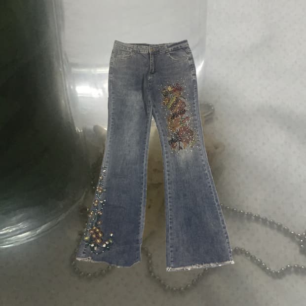 오리엔탈 빈티지 자수 청바지 팬츠