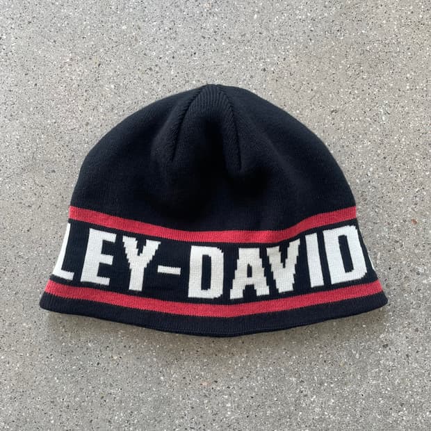 빈티지 할리 데이비슨 리버시블 비니 블랙