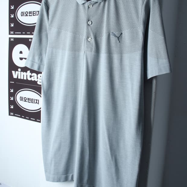 (L-2XL) 퓨마 반팔 카라 티셔츠 빅사이즈 기능성 그레이-H35177