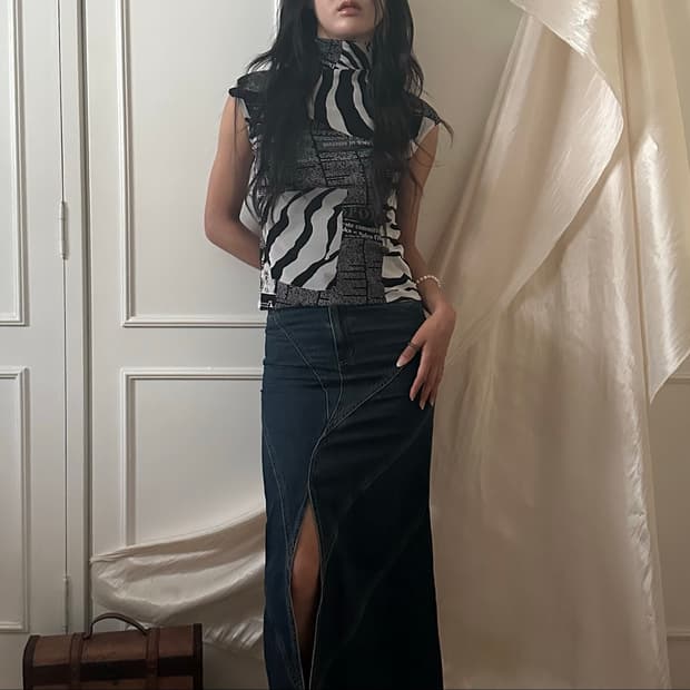 leaf line maxi denim sk