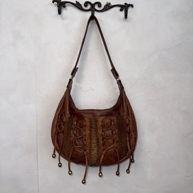 Brown western laceup leather 숄더백