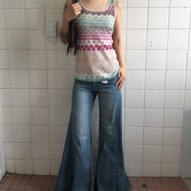 Ornament pattern ribbed sleeveless
