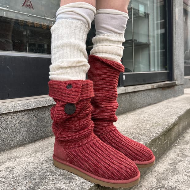 2000s 러스티 레드 어그 카디 니트 부츠