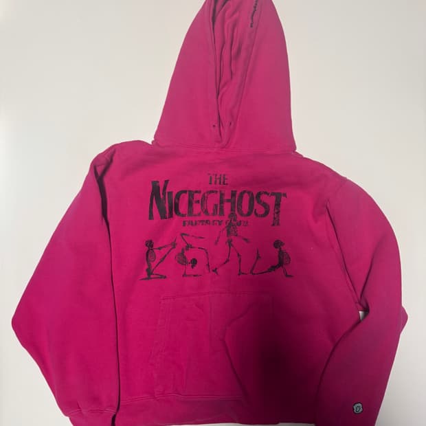 공용!! 나이스고스트클럽 프린팅 오버핏 기모 후드티 S 핑크