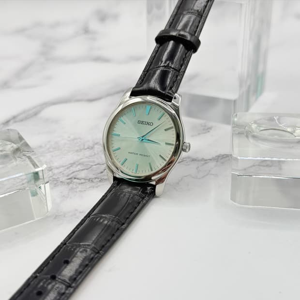 90s00s 빈티지 세이코 미니멀리즘 실버 썬레이 드레스 워치