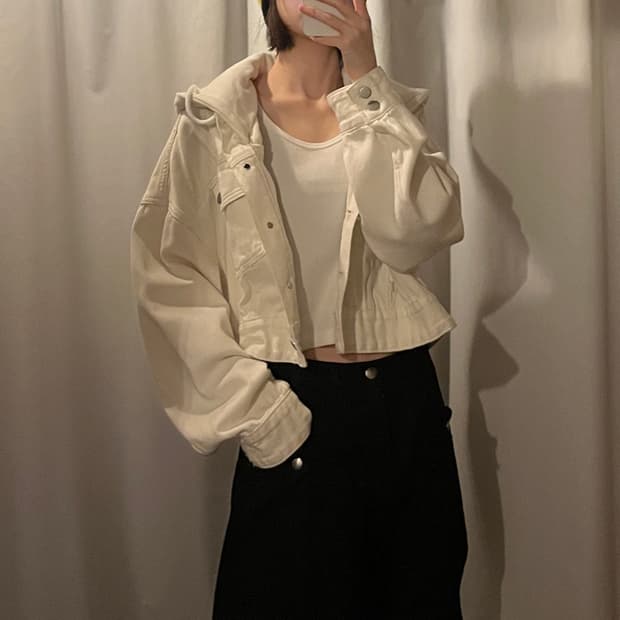 리바이스 데님 크롭 후드 자켓