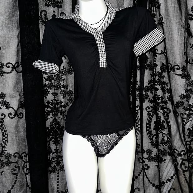 Black Checkered Short-Sleeved
