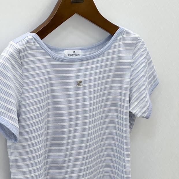 courreges / 꾸레쥬  스카이블루 스트라이프 반팔 티셔츠 