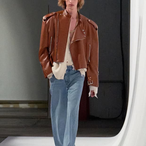 시스템 System Brown Cropped 레더 자켓