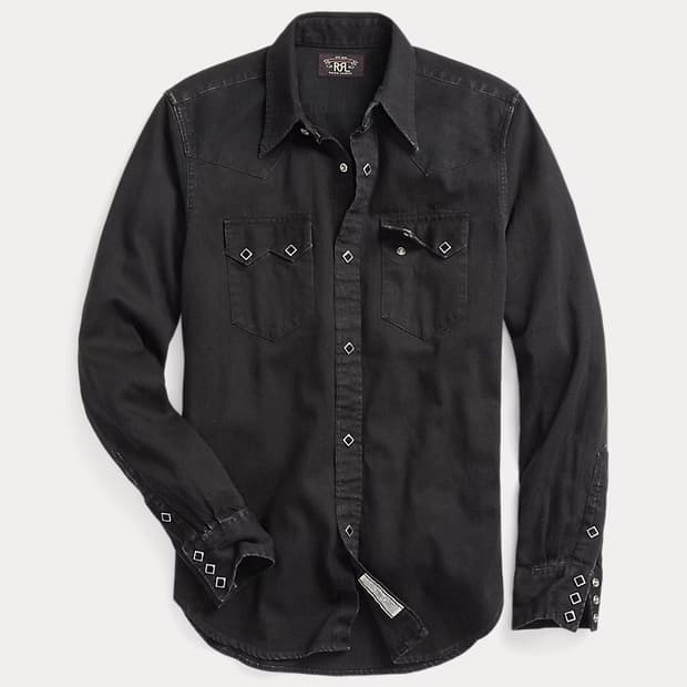 RRL 슬림핏 데님 웨스턴 셔츠 블랙 XL