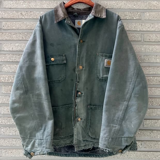 [L]90's 칼하트 USA 유니온메이드 디스트로이드 그린 초어 자켓