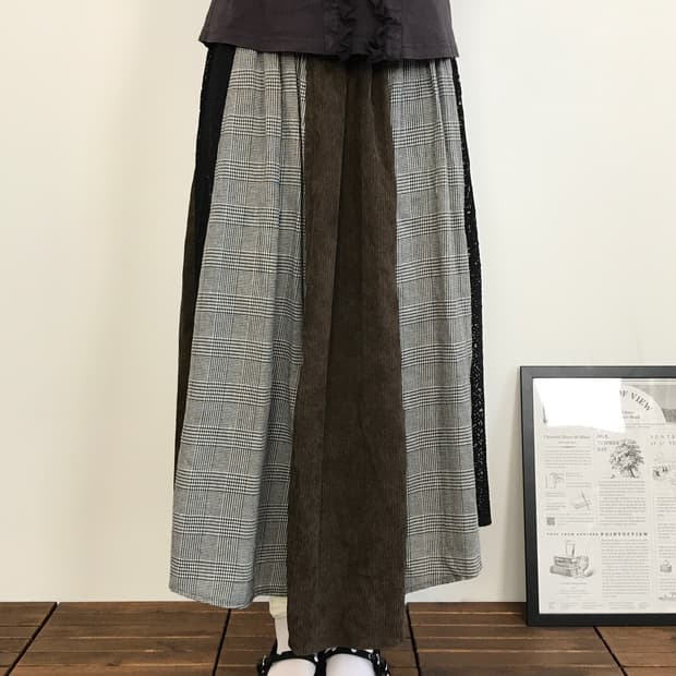 Jpn Asymmetrical Patchwork Plaid Skirt