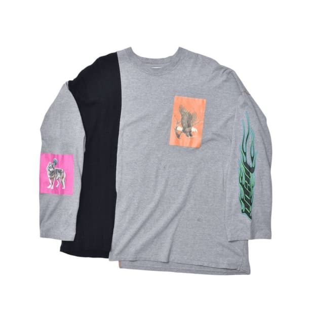 지에다 배색 프린팅 패치 긴팔 롱슬리브 티셔츠 L/S M25042110