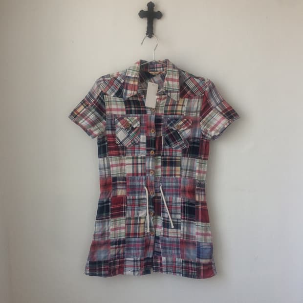 Patch work check pattern shirt
