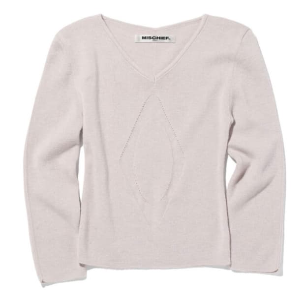 V-NECK 3-QUARTER KNIT TOP - LIGHT PINK G