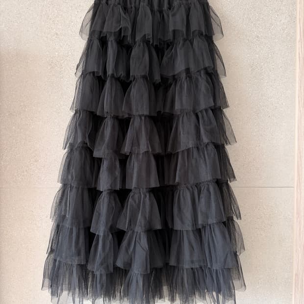 캉캉 블랙 쉬폰 롱 스커트