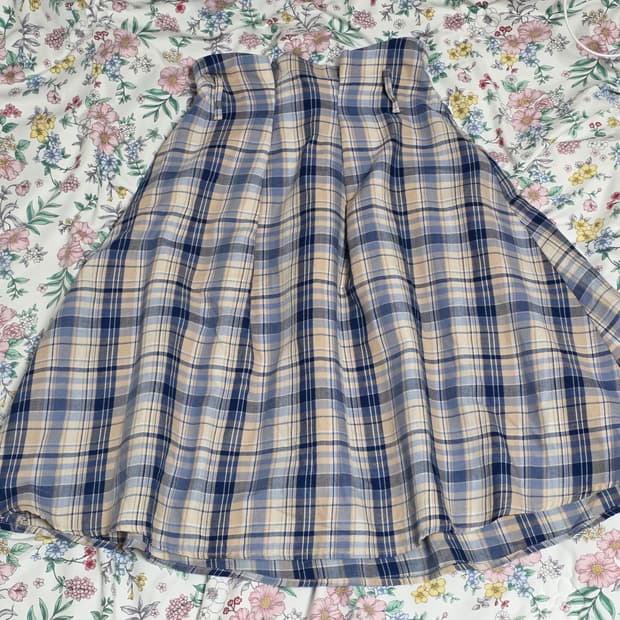 earth music 일본빈티지)하구미 모리걸 갸 체크 플레어 미디스커트