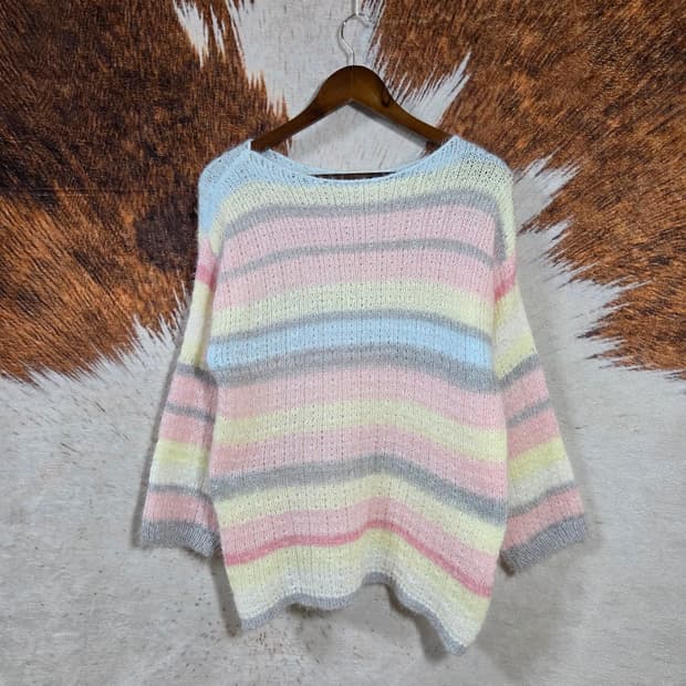 빈티지 솜사탕 맛 레인보우 퍼 니트