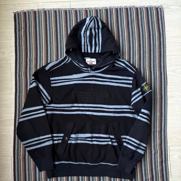 스톤아일랜드x슈프림 스트라이프 후드