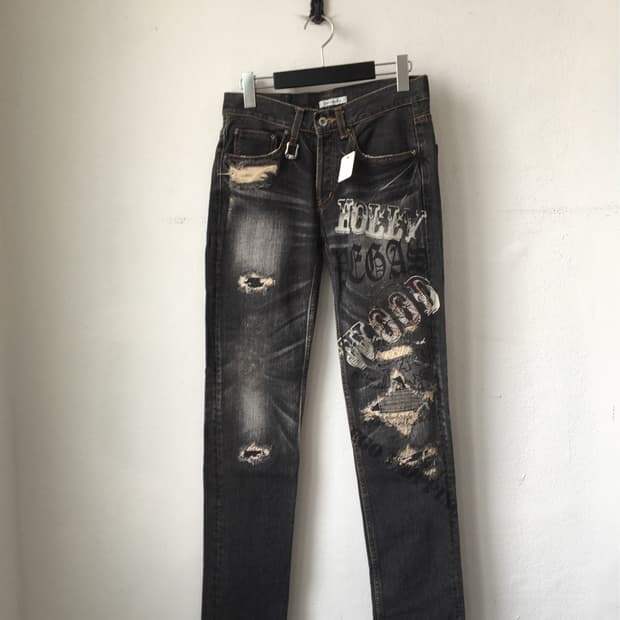 Lettering printing washing pants