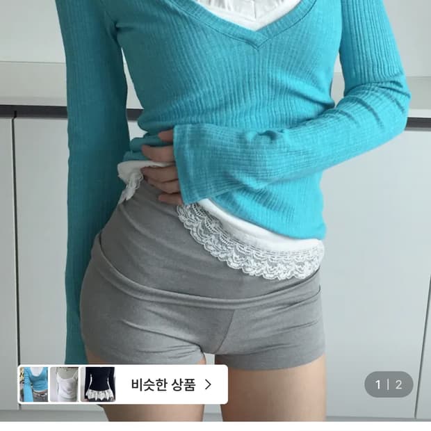 새상품) 스프레차투라 리브드 티 + 레이스 슬리브리스