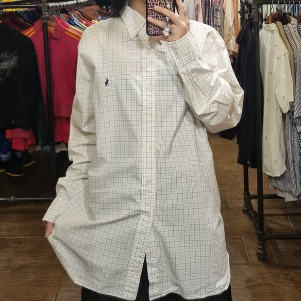 [Hi] polo 폴로 체크 긴팔셔츠 화이트
