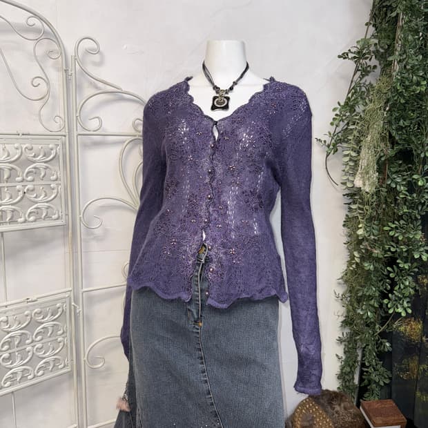 Purple fairy beads mohair cardigan 