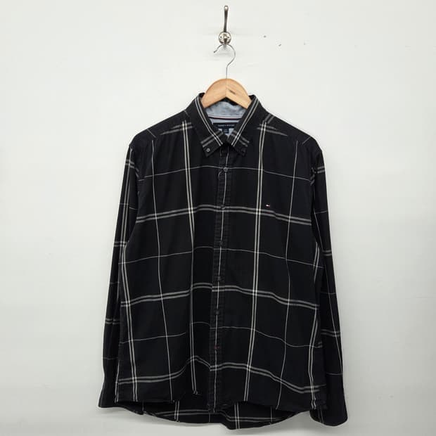 타미힐피거 블랙 체크 셔츠 남방 남L