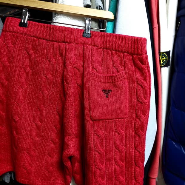 프라다 버건디 케이블 캐시미어 니트 반바지 50 백화점판