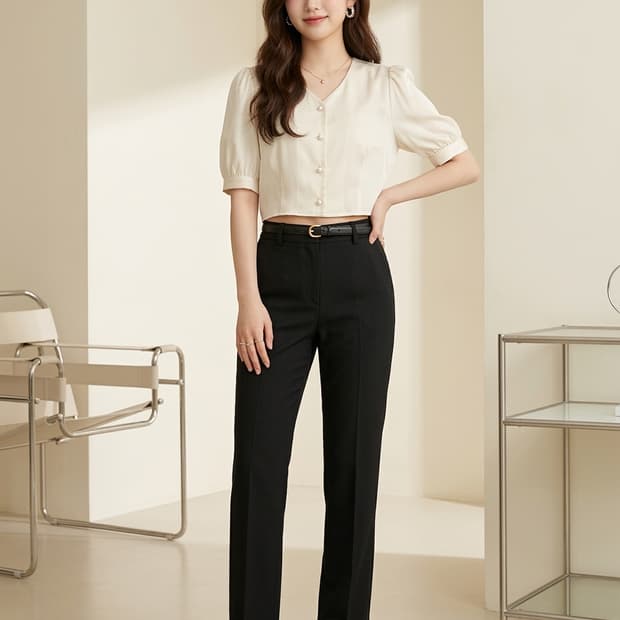 막스마라(MaxMara) 울 스판 블랙 슬랙스 팬츠