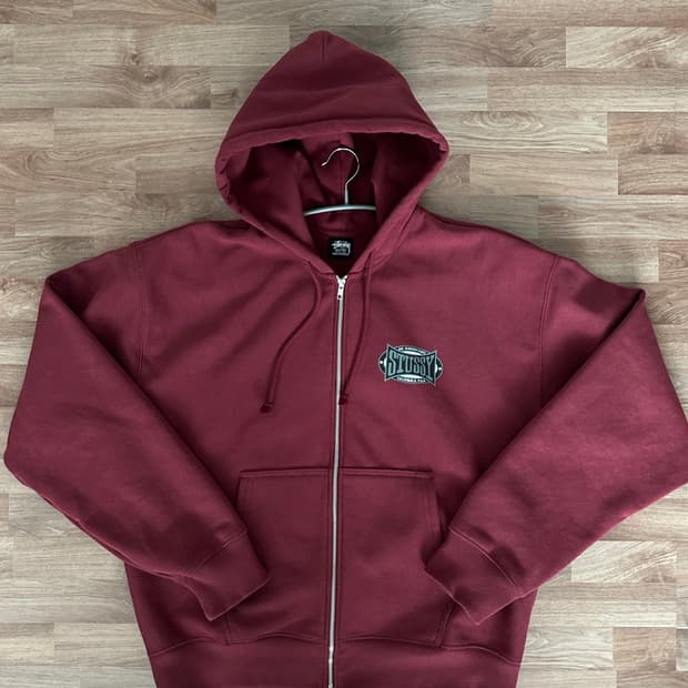 스투시 챔피온 오벌 집 후디 와인 XL