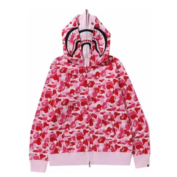 BAPE 베이프 핑크 abc카모 더블 샤크 후드집업 XL