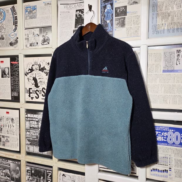 아디다스 블루 아노락 반집업 후리스