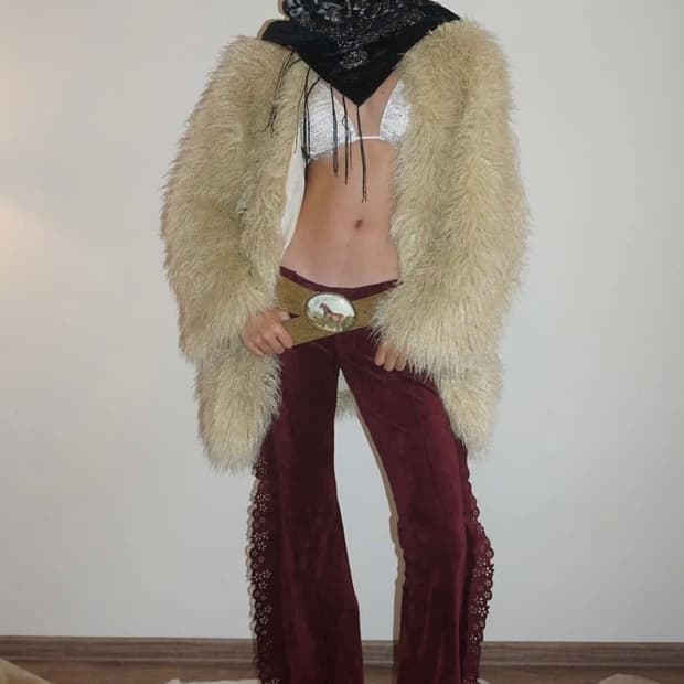 Faux Fur Middle Jacket Beige S-M