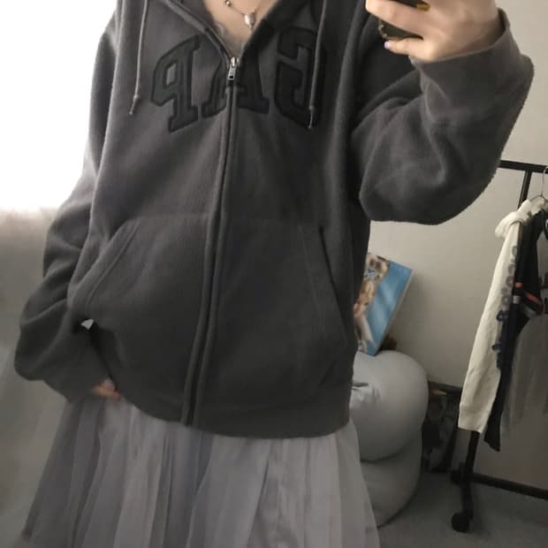 갭 그레이 후리스 후드집업