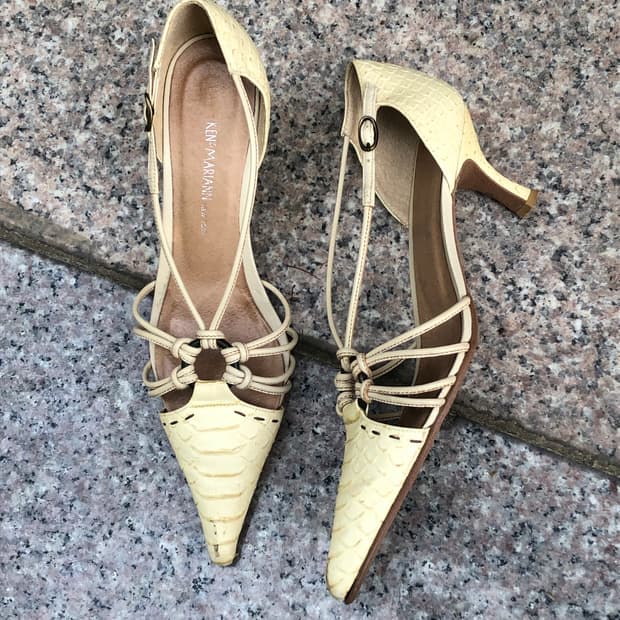 python embossed slingback heels