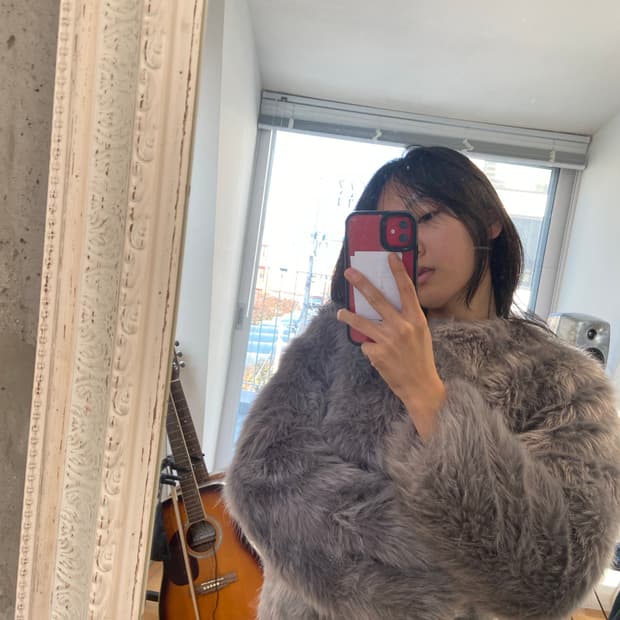 Gray-purple vintage faux fur Jacket
