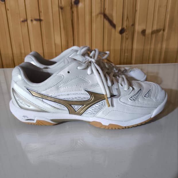 260mm 미즈노 웨이브팡 프로 화이트골드 배드민턴화