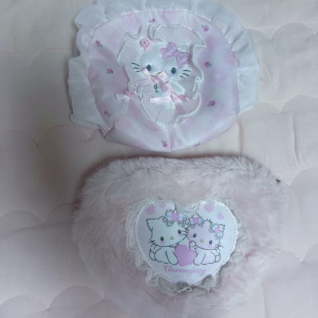 산리오 챠미키티 마이퍼베이비 프릴 핑크 헤이세이 플러피 하트 파우치